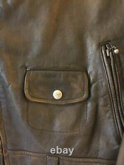 Mens Polo Ralph Lauren Moto Brown Distressed Leather Jacket M