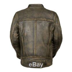 Mens Premium Cowhide Leather Distressed Brown Vented Motorcycle Jacket Sa66