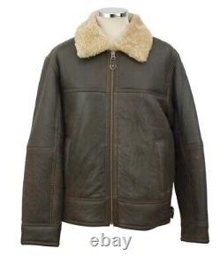 Mens Real Aviator Leather Sheepskin Flying Jacket RAF Bomber Pilot Zip Coat