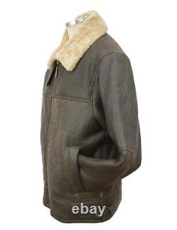 Mens Real Aviator Leather Sheepskin Flying Jacket RAF Bomber Pilot Zip Coat