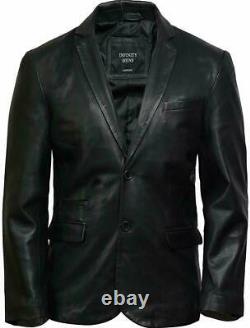 Mens Real Leather Biker Blazer Coat Casual Classic Distress Vintage Black/Brown
