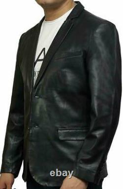 Mens Real Leather Biker Blazer Coat Casual Classic Distress Vintage Black/Brown