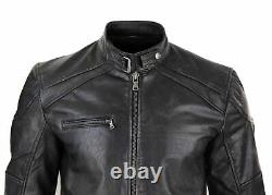 Mens Real Leather Biker Jacket Vintage Washed Black Brown Distressed Vintage