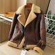 Mens Real Leather Distressed Brown Shearling Fur Bomber Aviator Sheepskin Jacket