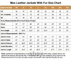 Mens Real Leather Distressed Brown Shearling Fur Bomber Aviator Sheepskin Jacket