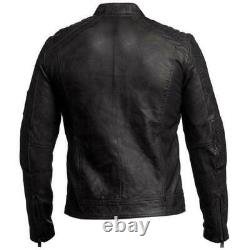 Mens Real Leather Jacket Biker Black Brown Vintage Distressed Retro Cafe Racer