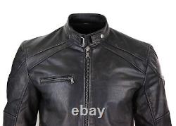 Mens Real Leather Zipped Biker Jacket Vintage Black Brown Distressed Vintage