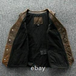 Mens Real Leather motorcycle Vest Tan Brown Leather Biker Vest