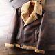 Mens Real Sheepskin Leather Bomber Aviator Distressed Brown Shearling Fur Jacket