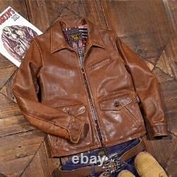 Mens Retro American Casual Jacket Vintage Style Horsehide Distressed Leather