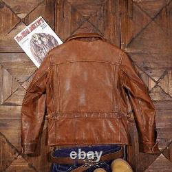 Mens Retro American Casual Jacket Vintage Style Horsehide Distressed Leather