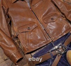 Mens Retro American Casual Jacket Vintage Style Horsehide Distressed Leather