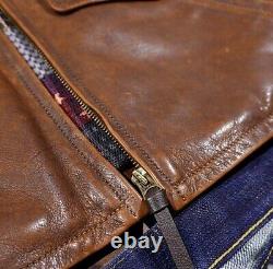 Mens Retro American Casual Jacket Vintage Style Horsehide Distressed Leather