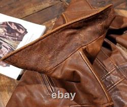 Mens Retro American Casual Jacket Vintage Style Horsehide Distressed Leather