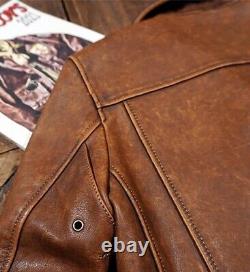 Mens Retro American Casual Jacket Vintage Style Horsehide Distressed Leather