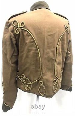 Mens Steampunk Military Hussar Jacket Coat Distressed Antique Gold Braid Medals
