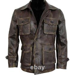 Mens Stylish Biker Distressed Sheepskin Leather Cafe Racer Windbreaker Jacket