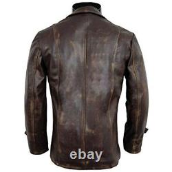 Mens Stylish Biker Distressed Sheepskin Leather Cafe Racer Windbreaker Jacket