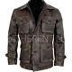 Mens Stylish New Cafe Racer Biker Genuine Distressed Brown Sheep Leather Jacket