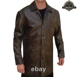 Mens Supernatural Dean Winchester Distressed Brown Genuine Leather Coat Jacket