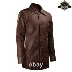 Mens Supernatural Dean Winchester Distressed Brown Genuine Leather Coat Jacket