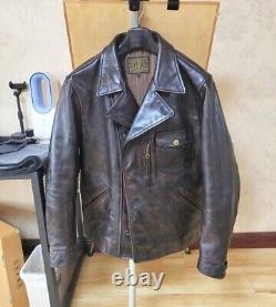 Mens Tea core Horsehide Distressed Leather Vintage Style Motorcycle Biker Jacket