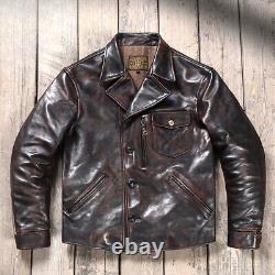 Mens Tea core Horsehide Distressed Leather Vintage Style Motorcycle Biker Jacket