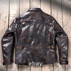 Mens Tea core Horsehide Distressed Leather Vintage Style Motorcycle Biker Jacket