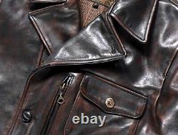 Mens Tea core Horsehide Distressed Leather Vintage Style Motorcycle Biker Jacket