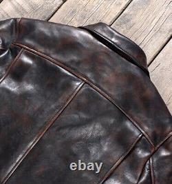 Mens Tea core Horsehide Distressed Leather Vintage Style Motorcycle Biker Jacket