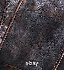 Mens Tea core Horsehide Distressed Leather Vintage Style Motorcycle Biker Jacket