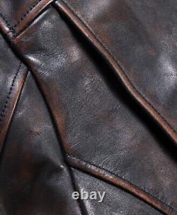 Mens Tea core Horsehide Distressed Leather Vintage Style Motorcycle Biker Jacket