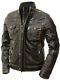 Mens Terminator Distressed Brown Real Leather Jacket Vintage Cafe Racer Biker