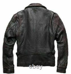 Mens Terminator Vintage Distressed Brown Motorcycle Biker Real Leather Jacket