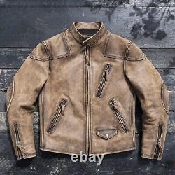 Mens Vegetable Tanned Cowhide Distressed Style Biker Jacket Heavy Cow Leather 14