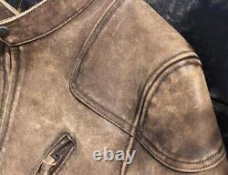 Mens Vegetable Tanned Cowhide Distressed Style Biker Jacket Heavy Cow Leather 14