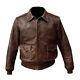 Mens Vintage Air Force A2 Aviator Flight Bomber Distressed Brown Leather Jacket