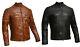 Mens Vintage Biker Distressed Brown And Black Cafe Racer Genuine Leather Jacket