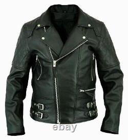 Mens Vintage Biker Motorcycle Black & Brown Distressed Leather Jacket New
