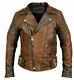 Mens Vintage Biker Motorcycle Brown Distressed Leather Jacket New