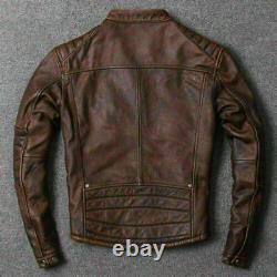 Mens Vintage Brando Motorcycle Biker Distressed Brown Real Leather Jacket
