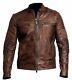 Mens Vintage Cafe Racer Genuine Brown Real Leather Slim Fit Biker Jacket