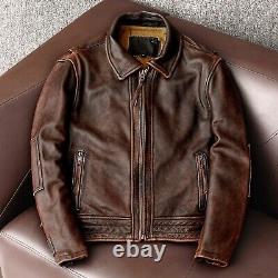 Mens Vintage Cafe Racer Motorcycle Biker Distressed Brown Leather Jacket