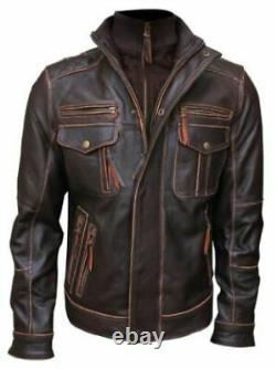 Mens Vintage Cafe Racer Motorcycle Biker Leather Jacket