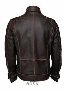 Mens Vintage Cafe Racer Motorcycle Biker Leather Jacket