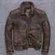 Mens Vintage Dark Brown Distressed Real Sheep Leather Jacket Biker Style Collard