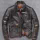 Mens Vintage Dark Brown Distressed Real Sheep Leather Jacket Biker Style Collard