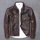 Mens Vintage Dark Brown Distressed Real Sheep Leather Jacket Biker Style Collard