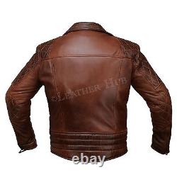 Mens Vintage Distressed Brown Biker Slimfit Motorcycle Retro Real Leather Jacket