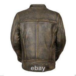 Mens Vintage Distressed Brown Crackled Real Soft Leather Motorcycle Biker Jacket